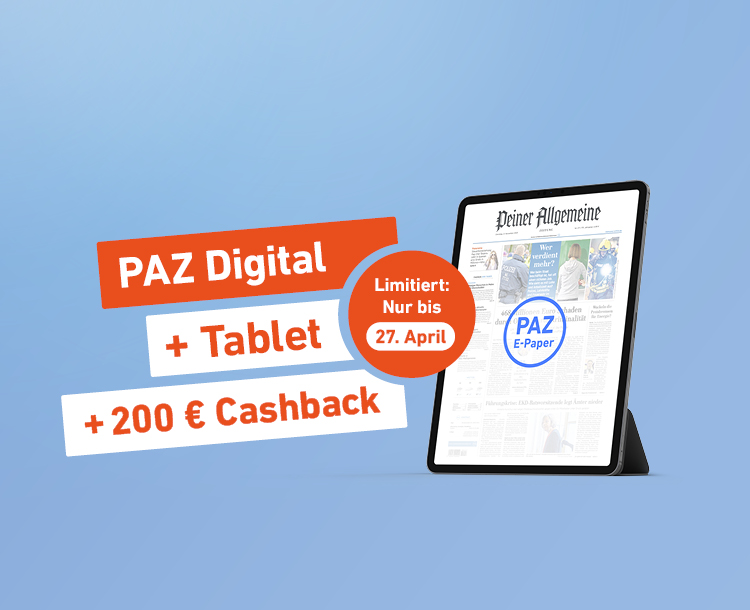 Einfach lesen. Mehr bekommen. PAZ Digital + Tablet + 200 € Cashback - Limitiert: Nur bis 27. April
